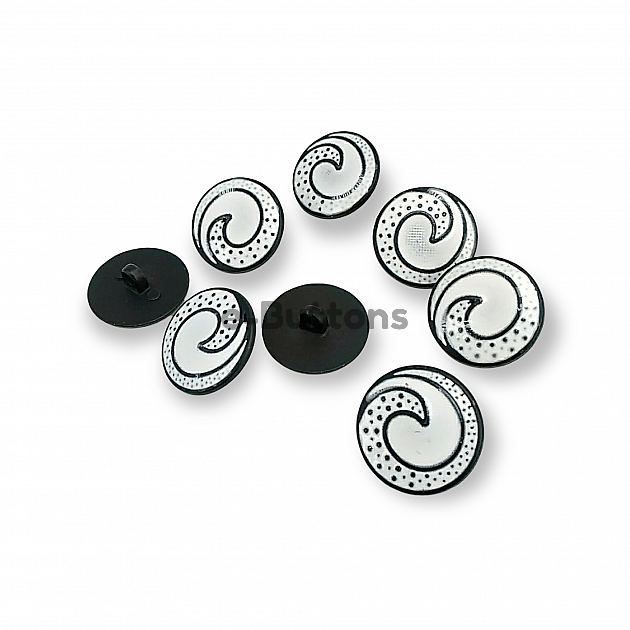 22 mm - 34 L Enameled Jacket and Cardigan Button Black and White Enameled Button E 1679 SB