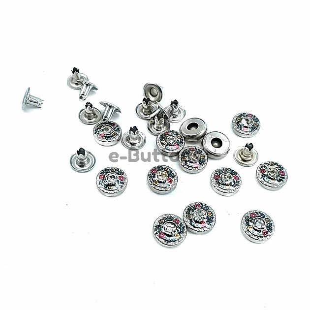 10 mm 16 L  Rhinestone Flowers Patterned Rivet R0030