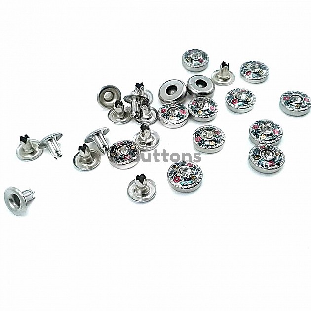 10 mm 16 L  Rhinestone Flowers Patterned Rivet R0030