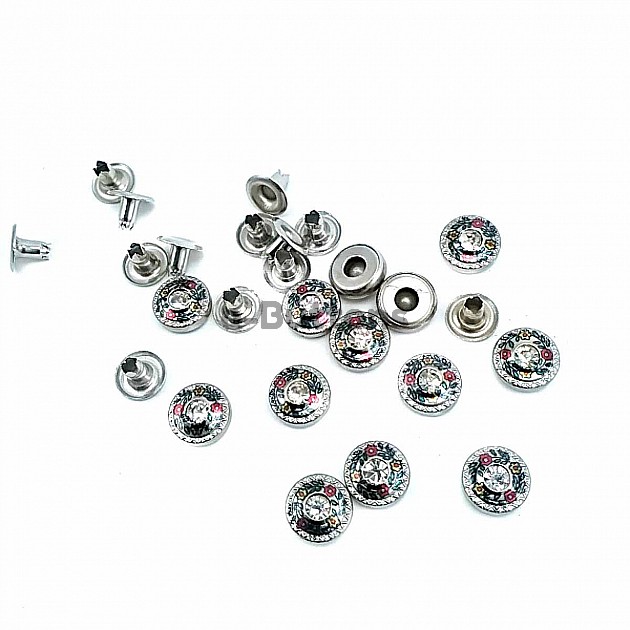 10 mm 16 L  Rhinestone Flowers Patterned Rivet R0030