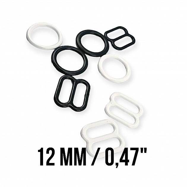 0.47" 12 mm Bra Strap Adjustment Buckle and Ring Metal Nylon Coated PIR700012