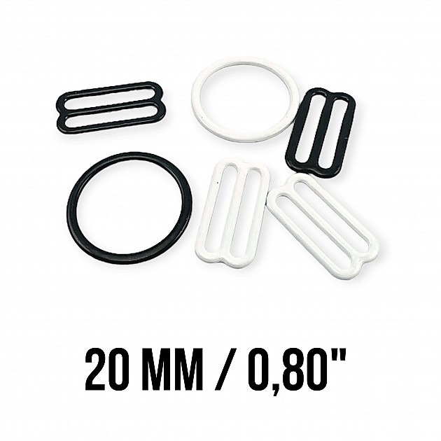 0.80" 20 mm Bra Strap Adjustment Buckle and Ring Metal Nylon Coated PIR700020