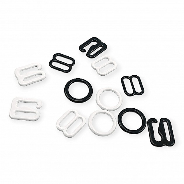 8 mm / 0.31" Bra Strap Adjustment Buckle - Hook and Ring Set of 3 Parts Metal Nylon Coated PIR720008