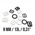 8 mm / 0.31" Bra Strap Adjustment Buckle - Hook and Ring Set of 3 Parts Metal Nylon Coated PIR720008