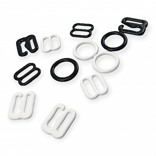 8 mm / 0.31" Bra Strap Adjustment Buckle - Hook and Ring Set of 3 Parts Metal Nylon Coated PIR720008