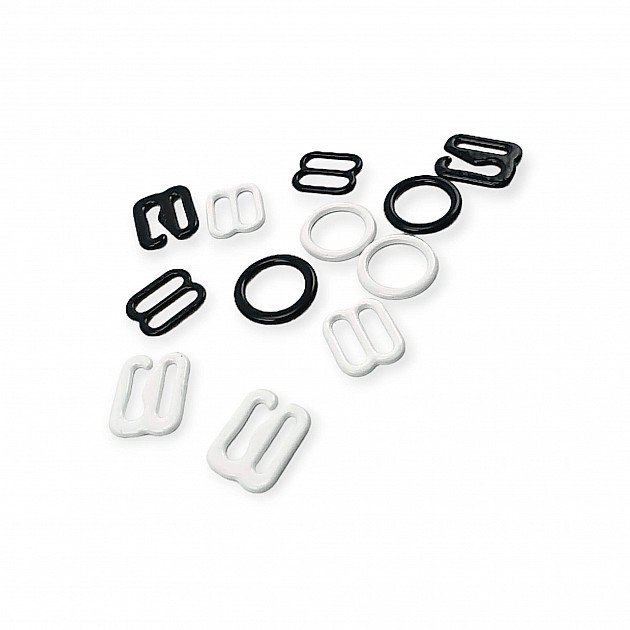 9 mm (3/8 inch) Metal Nylon-Coated Bra Strap Adjuster, Hook, and Ring Trio Set PIR720009