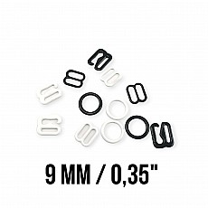 9 mm (3/8 inch) Metal Nylon-Coated Bra Strap Adjuster, Hook, and Ring Trio Set PIR720009