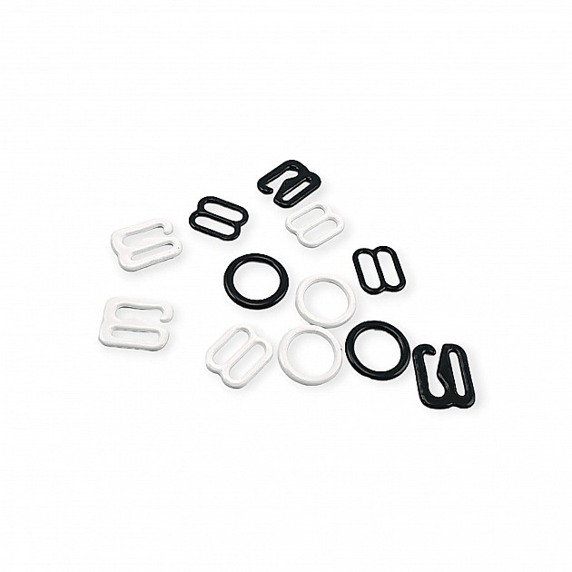 9 mm (3/8 inch) Metal Nylon-Coated Bra Strap Adjuster, Hook, and Ring Trio Set PIR720009