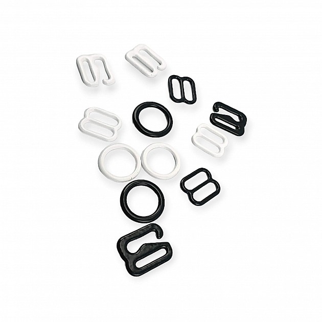 9 mm (3/8 inch) Metal Nylon-Coated Bra Strap Adjuster, Hook, and Ring Trio Set PIR720009