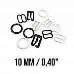 10 mm / 0.40" Bra Strap Adjuster, Hook, and Ring Set - Metal Nylon Coated PIR720010