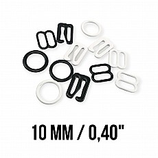 10 mm / 0.40" Bra Strap Adjuster, Hook, and Ring Set - Metal Nylon Coated PIR720010