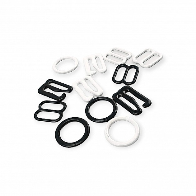 10 mm / 0.40" Bra Strap Adjustment Buckle - Hook and Ring Set of Three Metal Nylon Coated PIR720010