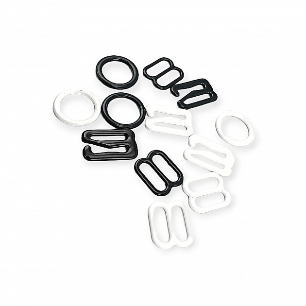 11 mm / 0.43" Bra Strap Adjustment Buckle - Hook and Ring Set of 3 Parts Metal Nylon Coated PIR720011