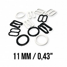 11 mm / 0.43" Bra Strap Adjuster, Hook, and Ring Set - Metal, Nylon Coated PIR720011