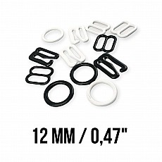 12 mm Metal Naylon Kaplı Sütyen Askı Ayar Tokası, Kancası ve Halkası Üçlü Set PIR720012