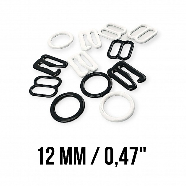 12 mm / 0.47" Nylon-Coated Metal Bra Strap Adjuster, Hook, and Ring Trio Set PIR720012