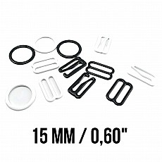 15 mm / 0.60" Metal Nylon-Coated Bra Strap Adjuster, Hook, and Ring Trio Set PIR720015