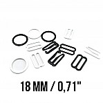 18 mm / 0.71" Bra Strap Adjuster, Hook, and Ring Trio Set Metal Nylon Coated PIR720018