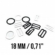 18 mm Sütyen Askı Ayar Tokası, Kancası ve Halkası Üçlü Set Metal Naylon Kaplı PIR720018