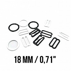 18 mm Sütyen Askı Ayar Tokası, Kancası ve Halkası Üçlü Set Metal Naylon Kaplı PIR720018