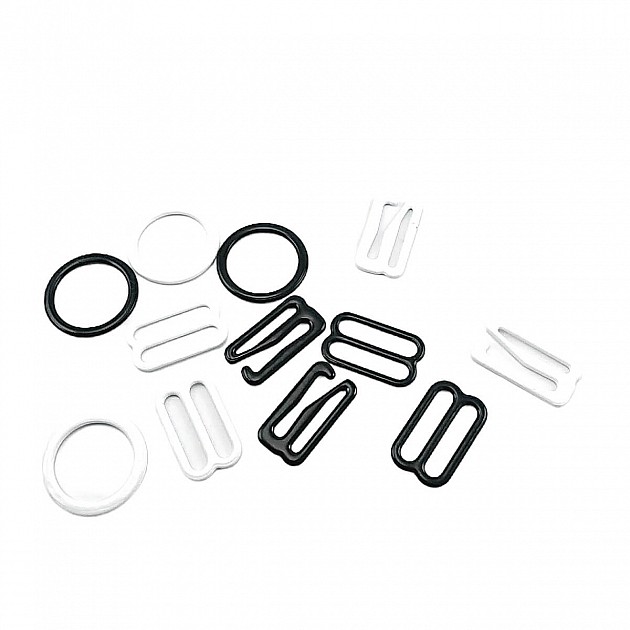 18 mm / 0.71"  Bra Strap Adjuster, Hook, and Ring Trio Set Metal Nylon Coated PIR720018