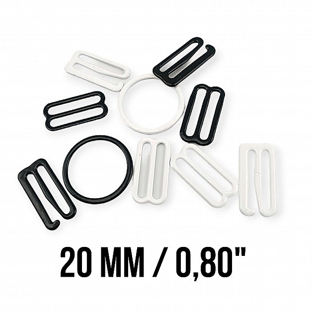 20 mm / 0.80" Bra Strap Adjustment Buckle - Hook and Ring Set Metal Nylon Coated PIR720020